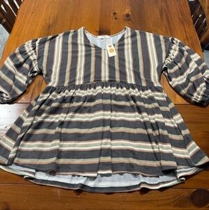 NWT‎ Jade By Jane Womens Multicolor Stripe 3/4 Sleeve Babydoll Blouse Top Size L